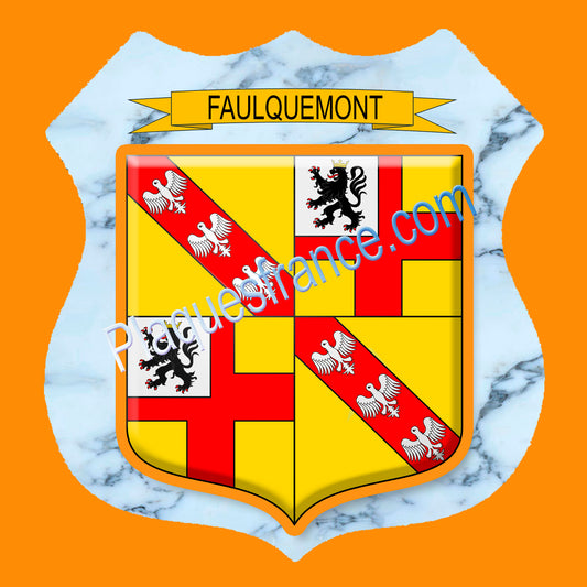 Plaque métal décorative écusson fond marbre format  Ø 30cm  blason Faulquemont, canton Faulquemont 57