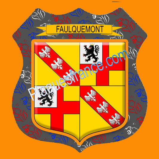 Plaque métal décorative écusson fond marianne format  Ø 30cm  blason Faulquemont, canton Faulquemont 57