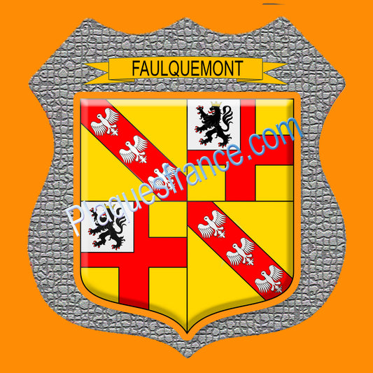 Plaque métal décorative écusson fond mozaique format  Ø 30cm  blason Faulquemont, canton Faulquemont 57