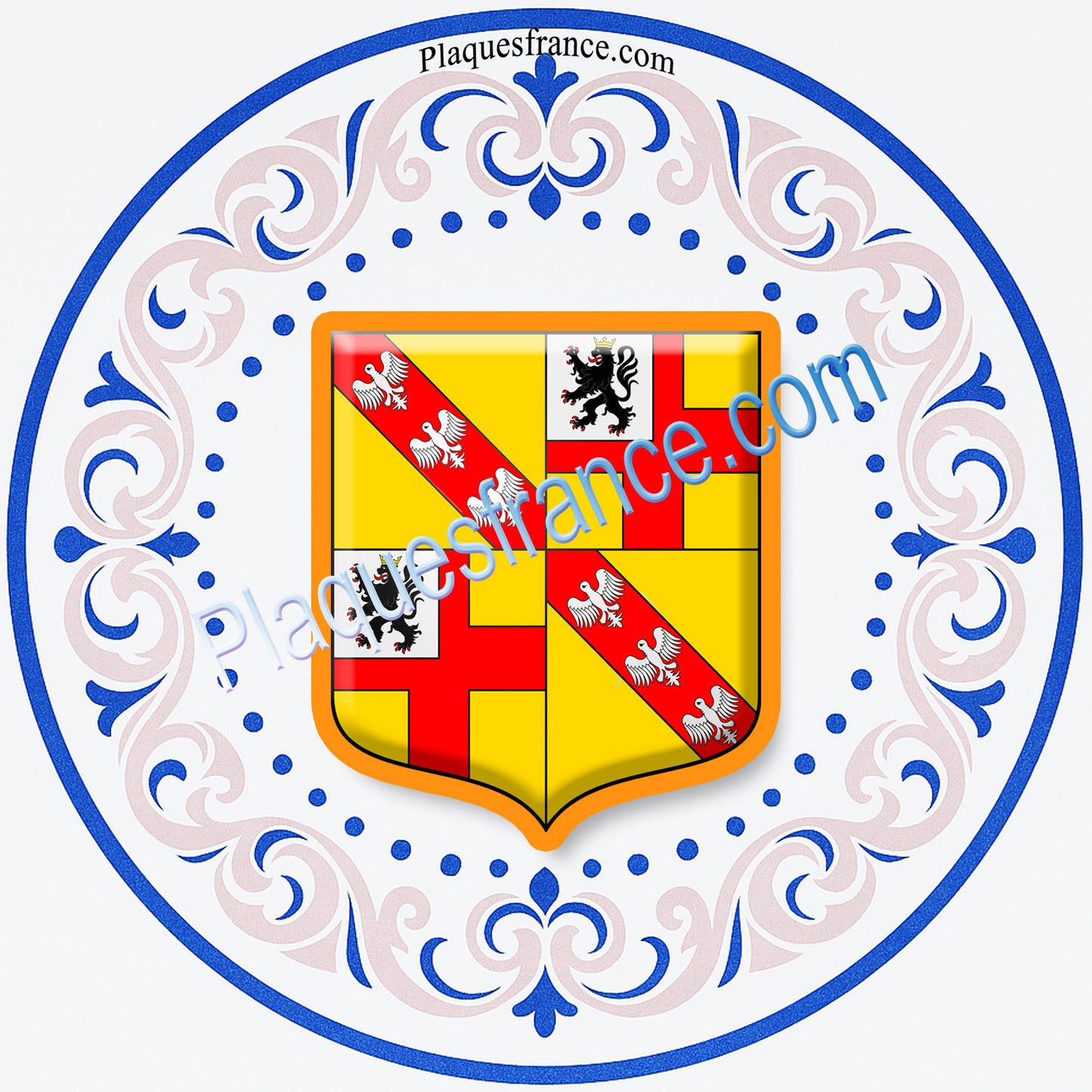 Plaque métal décorative façon assiette aile lys Ø 30 cm blason Faulquemont, canton Faulquemont 57