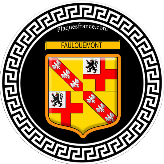Plaque métal décorative fond noir rond Ø 30 cm blason Faulquemont, canton Faulquemont 57