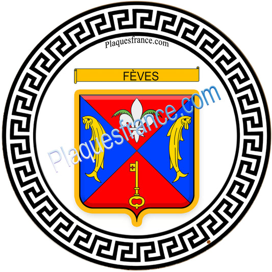 Plaque métal décorative fond noir rond Ø 30cm  blason Fèves, canton Rombas 57