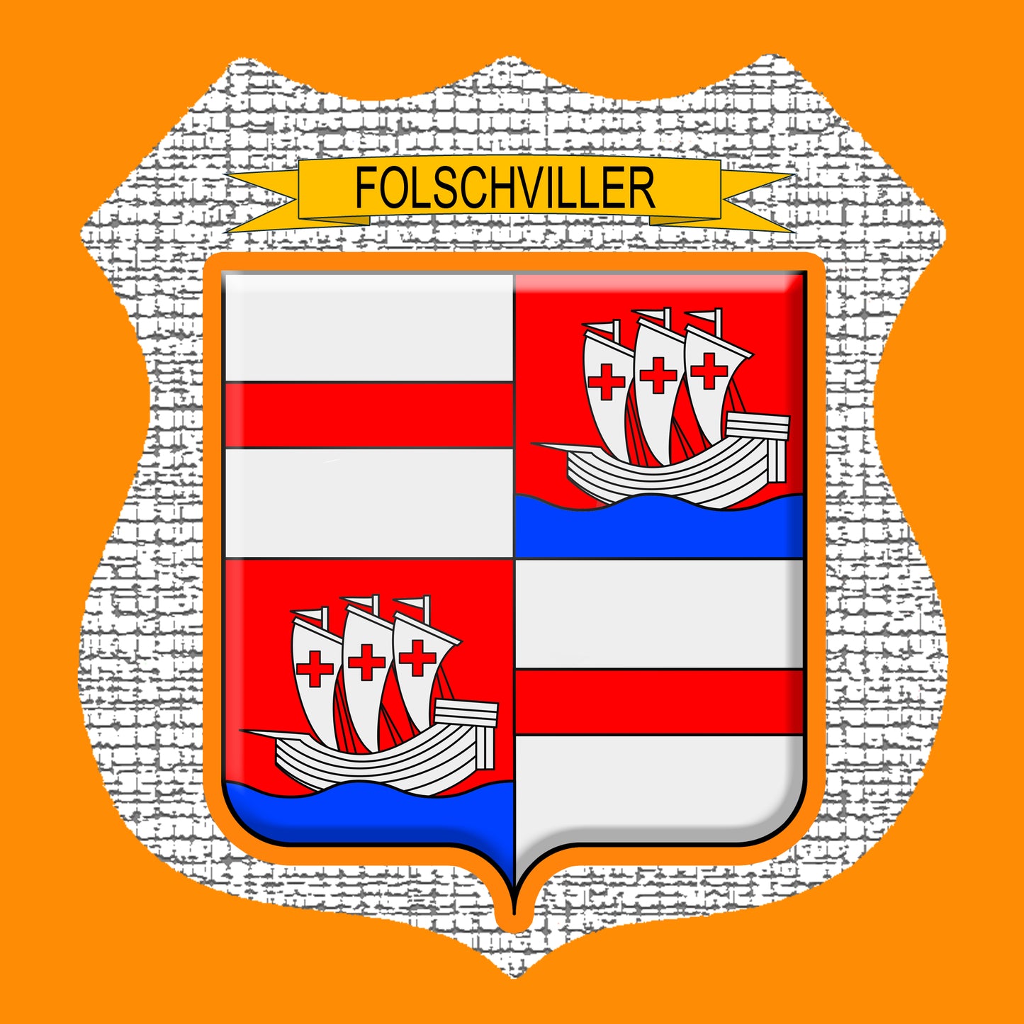 Plaque métal décorative écusson fond craquelures  Ø 30cm  blason Folschviller, canton Saint-Avold 57