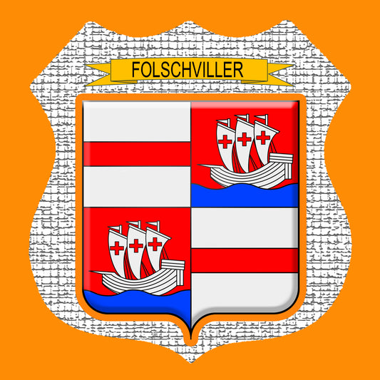 Plaque métal décorative écusson fond craquelures  Ø 30cm  blason Folschviller, canton Saint-Avold 57
