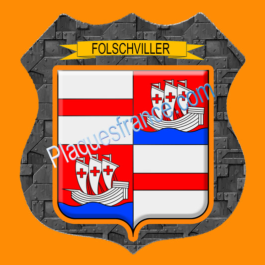 Plaque métal décorative écusson fond plaques métal Ø 30cm  blason Folschviller, canton Saint-Avold 57