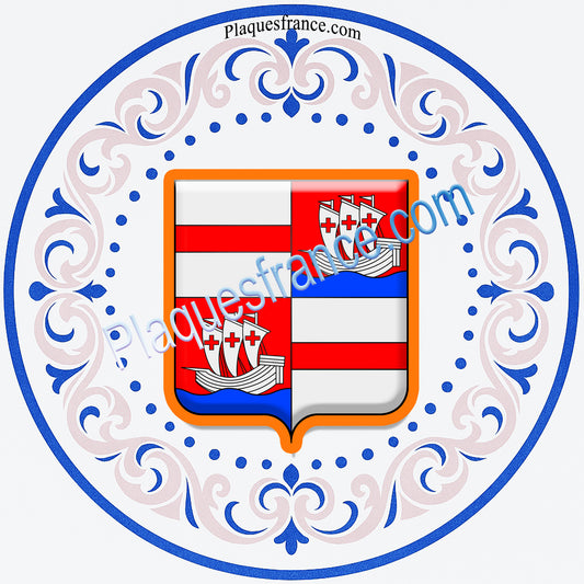 Plaque métal décorative façon assiette aile lys Ø 30 cm blason Folschviller, canton Saint-Avold 57