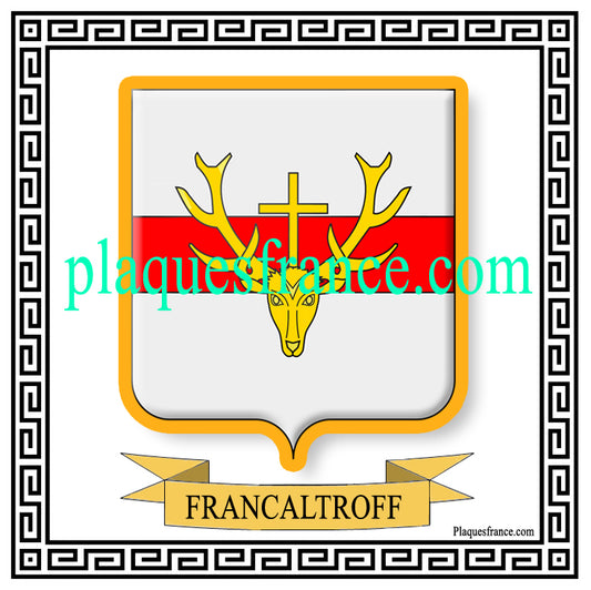 Plaque métal décorative fond blanc carrée 30x30 cm blason de Francaltroff, canton du Saulnois Moselle 57