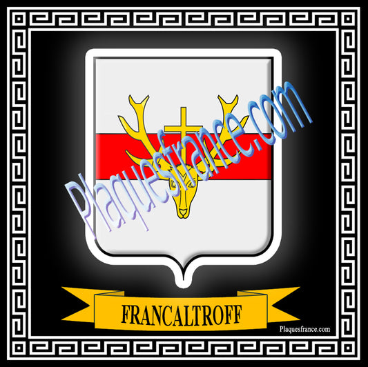 Plaque métal décorative fond noir carrée 30x30 cm blason de Francaltroff, canton du Saulnois Moselle 57