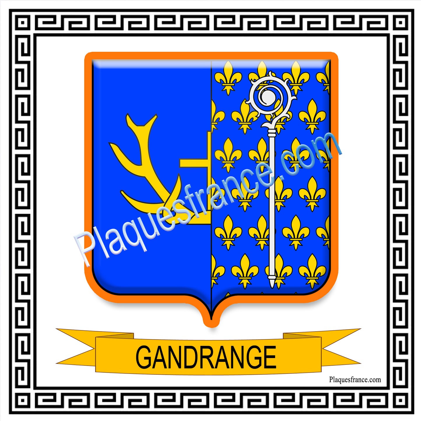 Plaque métal décorative fond carré blanc 30 x 30 cm blason Gandrange, canton Hayange 57