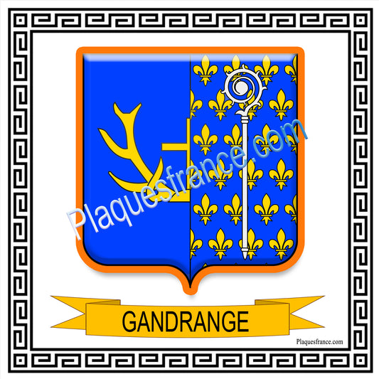 Plaque métal décorative fond carré blanc 30 x 30 cm blason Gandrange, canton Hayange 57