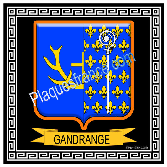 Plaque métal décorative fond carré noir 30 x 30 cm blason Gandrange, canton Hayange 57