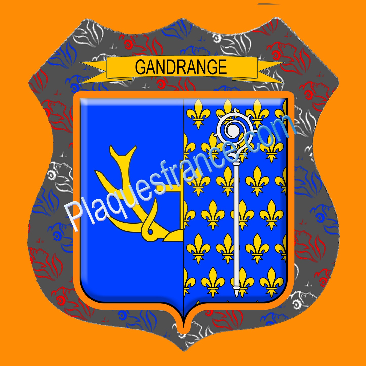 Plaque métal décorative écusson fond marianne  Ø 30cm  blason Gandrange, canton Hayange 57