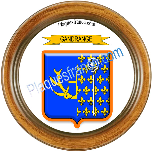 Plaque métal décorative cadre bois Ø 30 cm blason Gandrange, canton Hayange 57