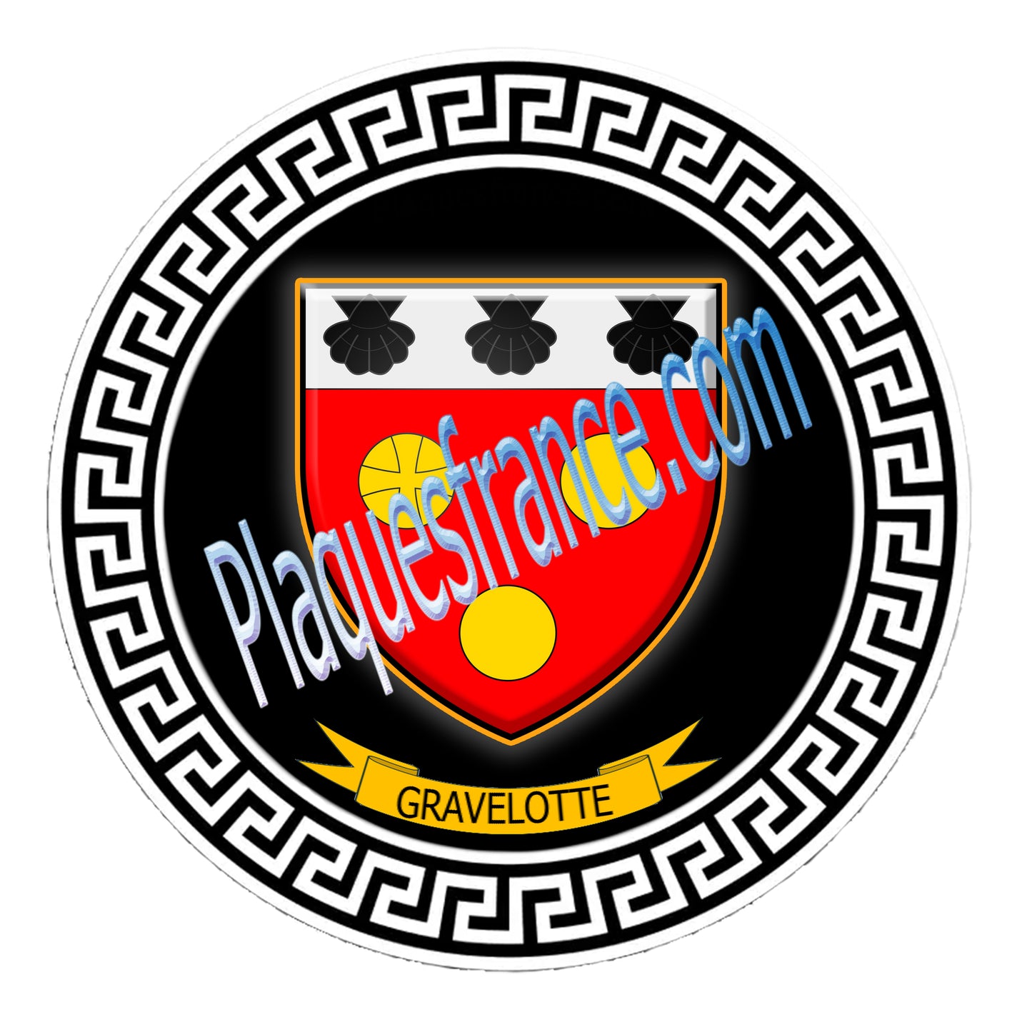 Plaque métal décorative fond noir ronde Ø 30 cm blason Gravelotte, canton Les Côteaux Mosellans Moselle 57