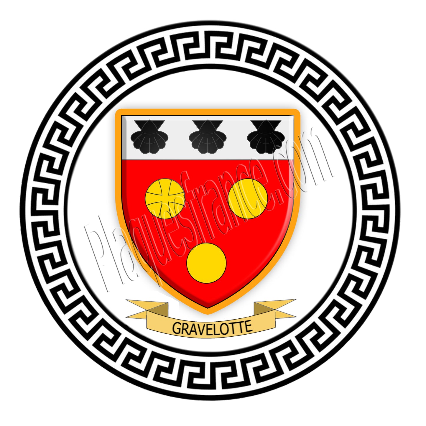 Plaque métal décorative fond blanc ronde Ø 30 cm blason Gravelotte, canton Les Côteaux Mosellans Moselle 57