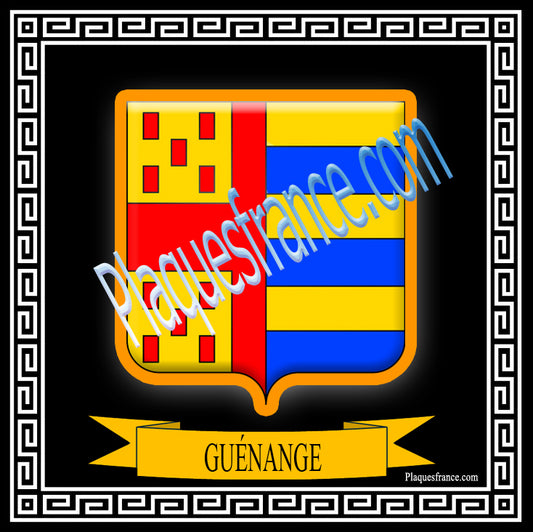 Plaque métal décorative fond noir carrée 30 x 30 cm blason Guénange, canton de Metzervisse, Moselle 57