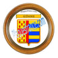 Plaque métal décorative cadre bois ronde Ø 30 cm blason Guénange, canton de Metzervisse, Moselle 57