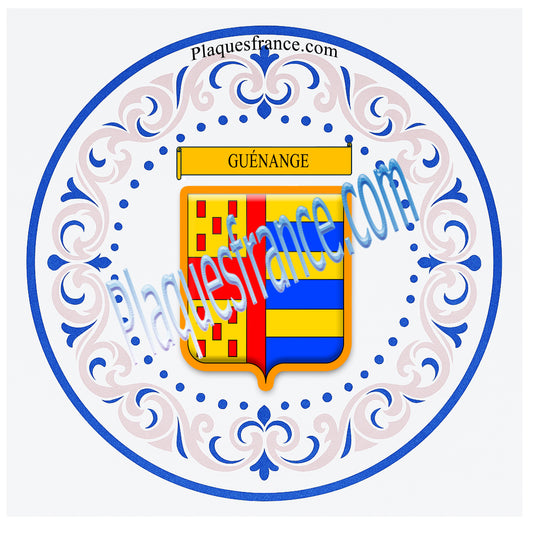 Plaque métal décorative aile lys ronde Ø 30 cm blason Guénange, canton de Metzervisse, Moselle 57