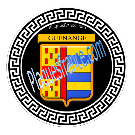 Plaque métal décorative fond noir ronde Ø 30 cm blason Guénange, canton de Metzervisse, Moselle 57