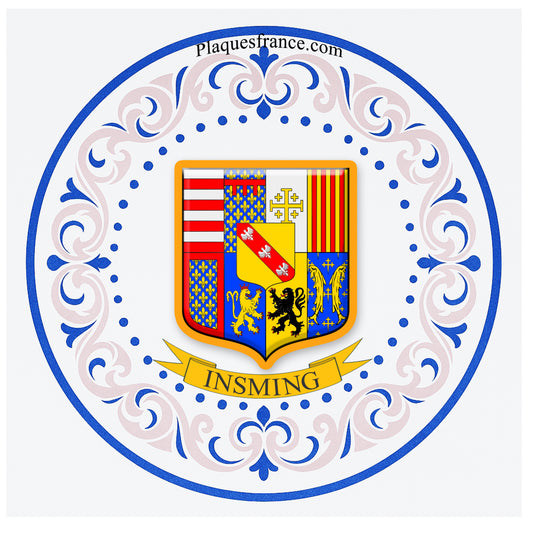 Plaque métal décorative aile lys ronde Ø 30 cm blason Insming, canton du Saulnois Moselle 57
