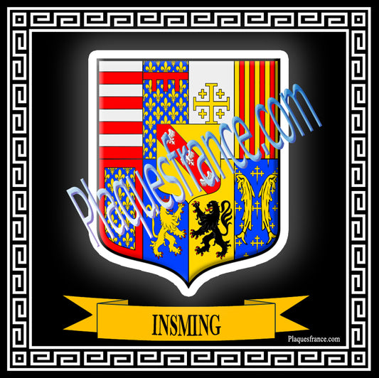 Plaque métal décorative fond noir carrée 30x30 cm blason de Insming, canton du Saulnois Moselle 57