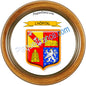 Plaque métal décorative cadre bois ronde Ø 30 cm blason L'Hôpital, canton de Saint-Avold, Moselle 57