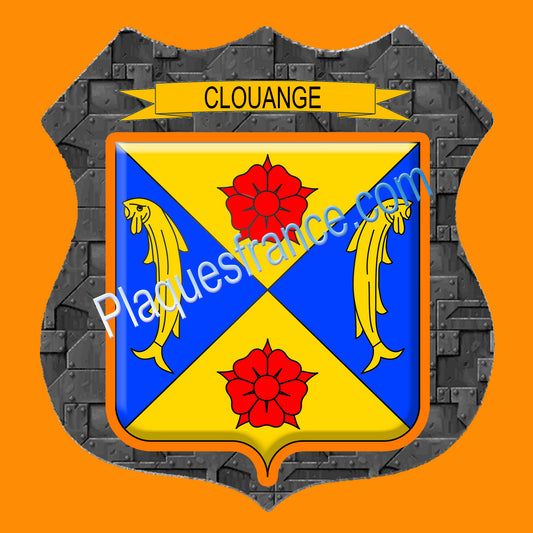 Plaque métal décorative format écusson Ø 30cm fond plaques métal blason Clouange, Moselle 57