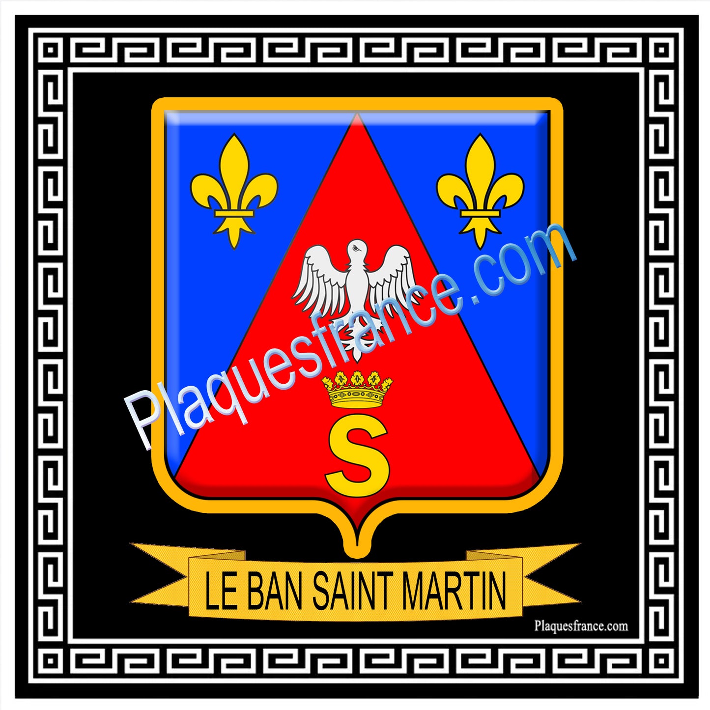 Plaque métal décorative fond noir carré 30 x 30cm  blason Le Ban Saint Martin 57