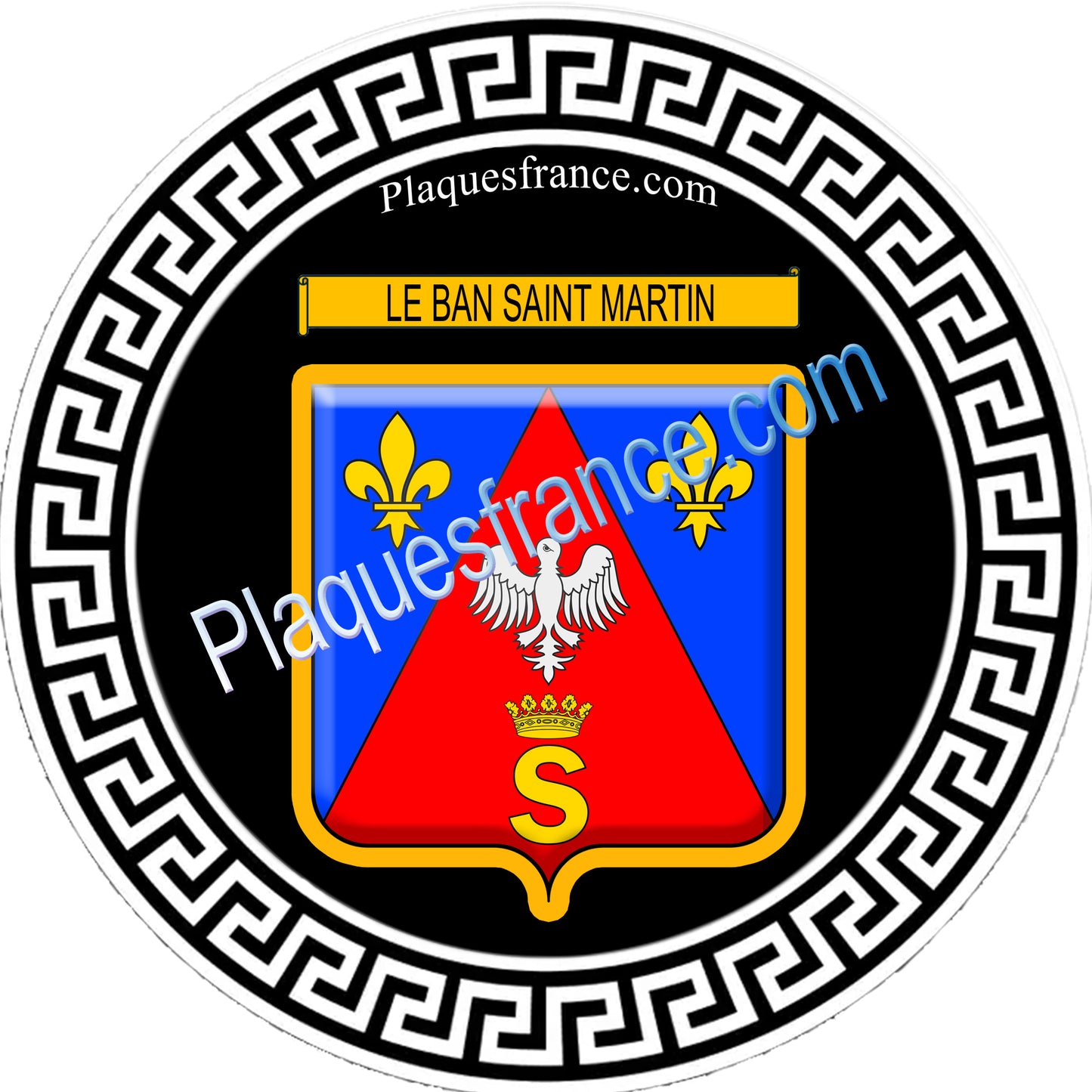 Plaque métal décorative fond noir ronde Ø 30cm  blason Le Ban Saint Martin 57