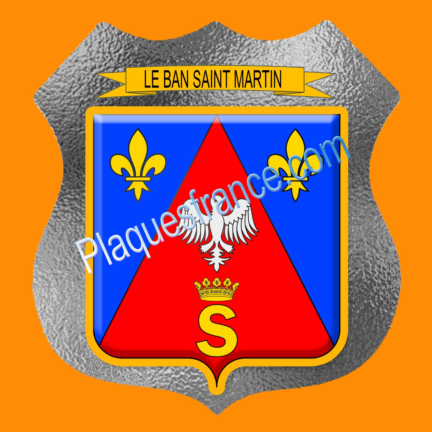 Plaque métal décorative format écusson Ø 30cm fond verre dépoli blason Le Ban Saint Martin 57 (Copie)