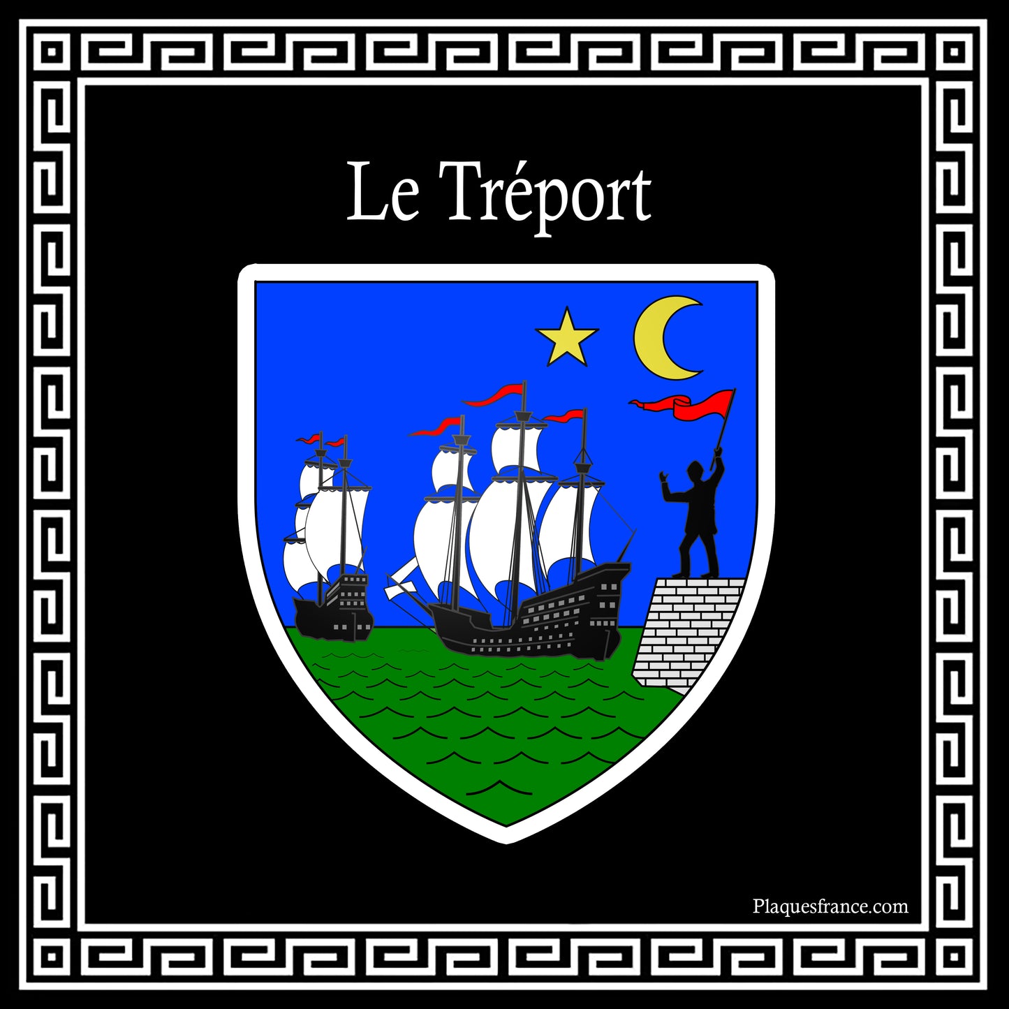 Plaque métal décorative 30 x 30 cm carrée noire Le Tréport, Seine Maritime (76)