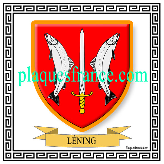 Plaque métal décorative fond blanc carrée 30x30 cm blason de Léning, canton du Saulnois Moselle 57