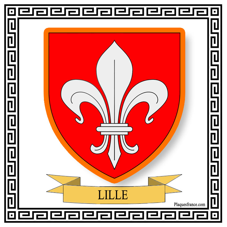 Plaque métal décorative fond blanc carrée 30x30 cm blason de Lille, canton de Lille Nord 59