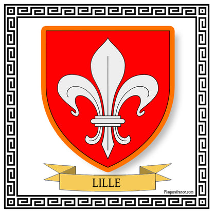 Plaque métal décorative fond blanc carrée 30x30 cm blason de Lille, canton de Lille Nord 59