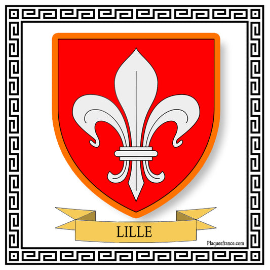 Plaque métal décorative fond blanc carrée 30x30 cm blason de Lille, canton de Lille Nord 59