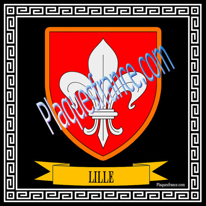 Plaque métal décorative fond noir carrée 30x30 cm blason de Lille, canton de Lille Nord 59