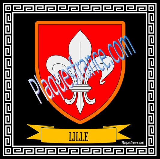 Plaque métal décorative fond noir carrée 30x30 cm blason de Lille, canton de Lille Nord 59
