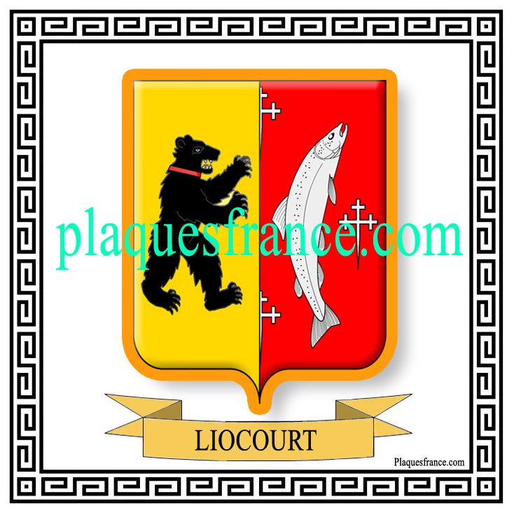 Plaque métal décorative fond blanc carrée 30x30 cm blason de Liocourt, canton du Saulnois Moselle 57