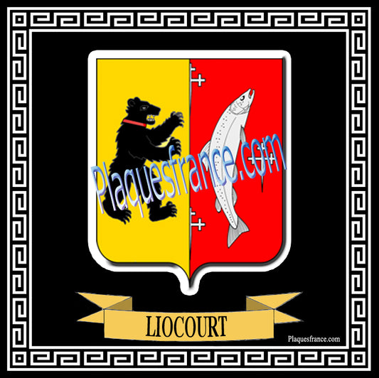 Plaque métal décorative fond noir carrée 30x30 cm blason de Liocourt, canton du Saulnois Moselle 57