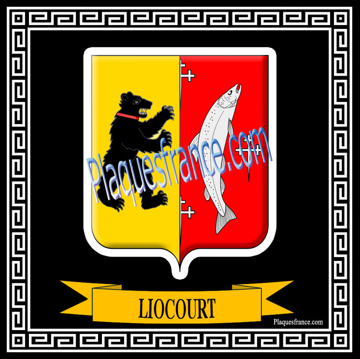 Plaque métal décorative fond noir carrée 30x30 cm blason de Liocourt, canton du Saulnois Moselle 57