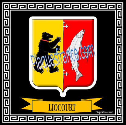 Plaque métal décorative fond noir carrée 30x30 cm blason de Liocourt, canton du Saulnois Moselle 57