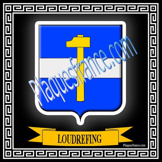 Plaque métal décorative fond noir carrée 30x30 cm blason de Loudrefing, canton du Saulnois Moselle 57