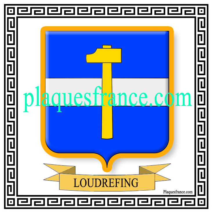 Plaque métal décorative fond blanc carrée 30x30 cm blason de Loudrefing, canton du Saulnois Moselle 57