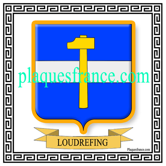 Plaque métal décorative fond blanc carrée 30x30 cm blason de Loudrefing, canton du Saulnois Moselle 57
