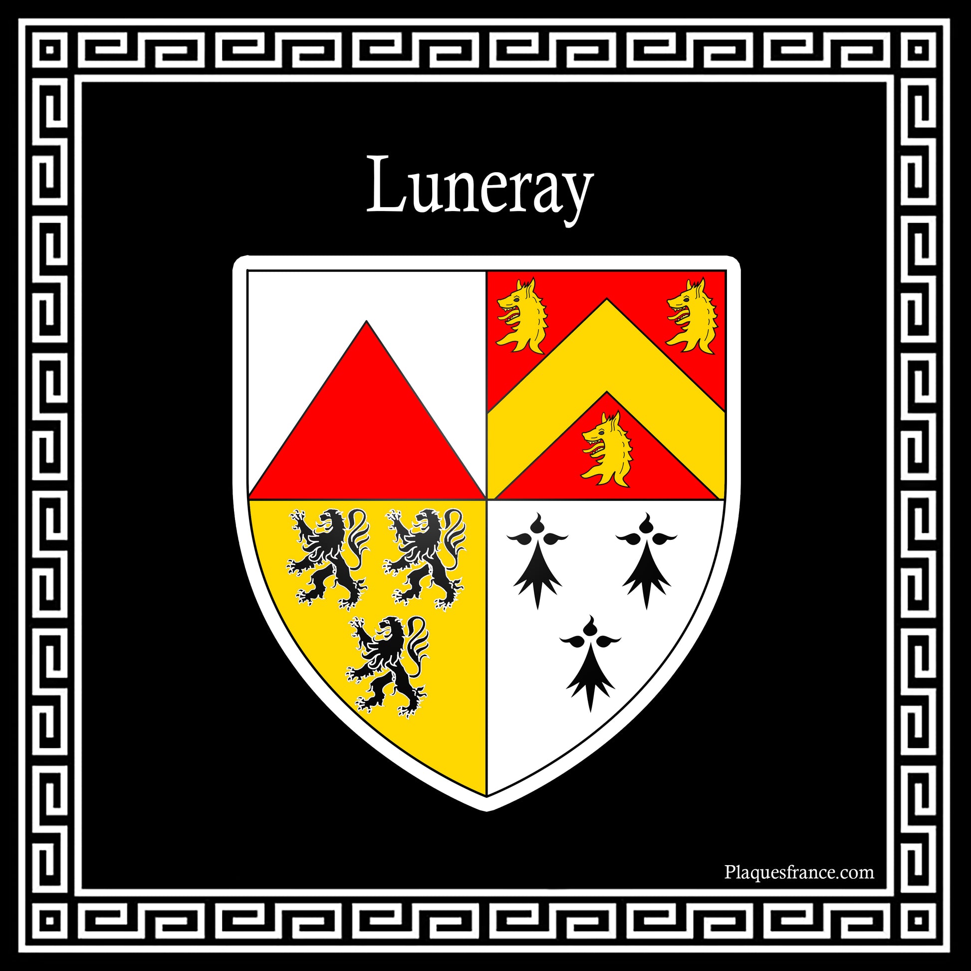 Plaque métal décorative carrée noire 30 x 30 cm blason Luneray, Seine Maritime (76)