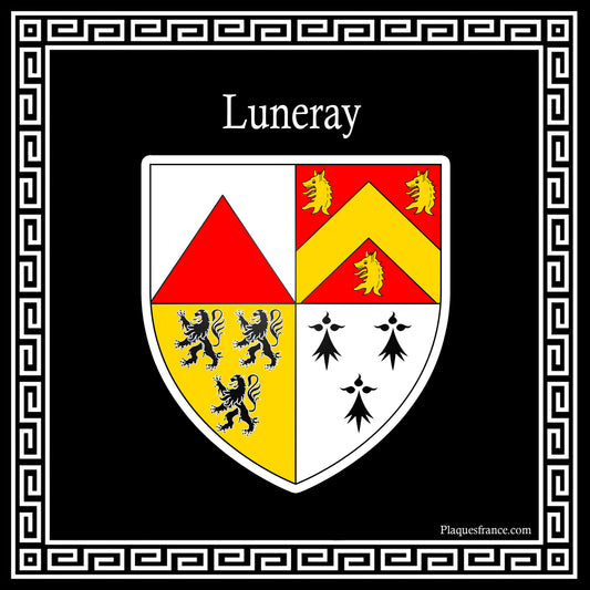 Plaque métal décorative carrée noire 30 x 30 cm blason Luneray, Seine Maritime (76)
