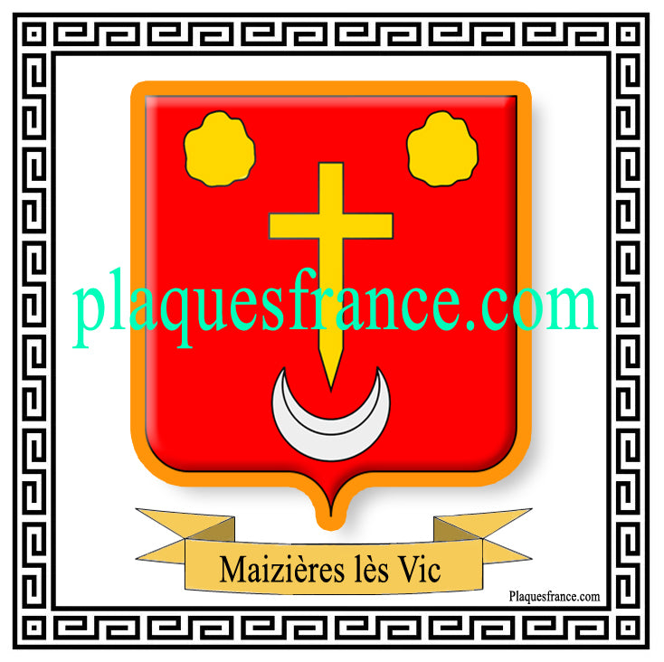 Plaque métal décorative fond noir carrée 30x30 cm blason de Maizières-lès-Vic, canton du Saulnois Moselle 57