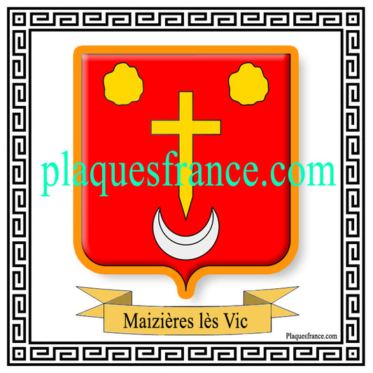 Plaque métal décorative fond blanc carrée 30x30 cm blason de Maizières-lès-Vic, canton du Saulnois Moselle 57