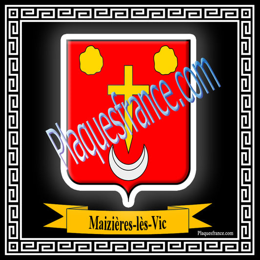 Plaque métal décorative fond noir carrée 30x30 cm blason de Maizières-lès-Vic, canton du Saulnois Moselle 57