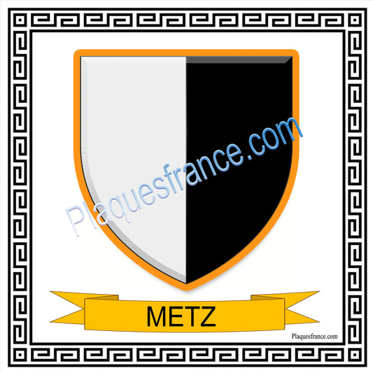 Plaque métal décorative fond blanc carré 30 x 30cm  blason Metz, Moselle 57